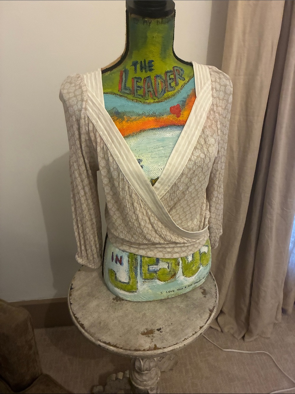 Women’s Beige Wrap Blouse with Subtle Print